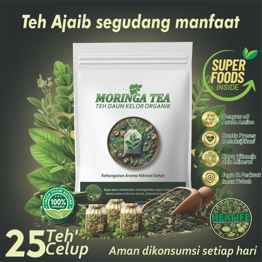 

Teh Herbal Daun Kelor moringa selaras Original - isi 25 Bag 100% Organik