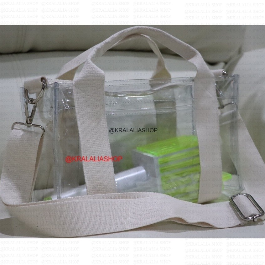 Tas Wanita PVC Transparant Selempang 2 kantong Resleting