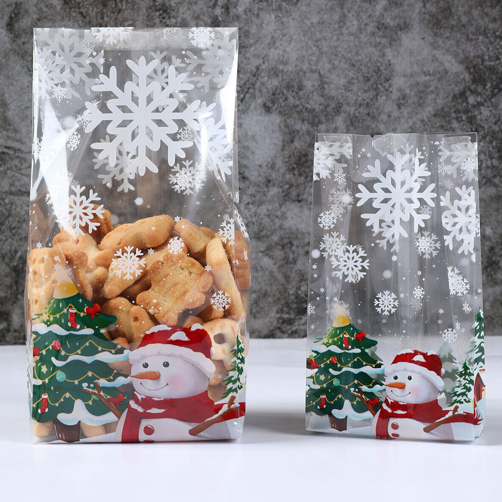 

50Pcs Christmas Snowman Transparent Candy Bag Gifts Cookie Baking Packaging Bags Xmas Winter Party Decoration New Year 2024