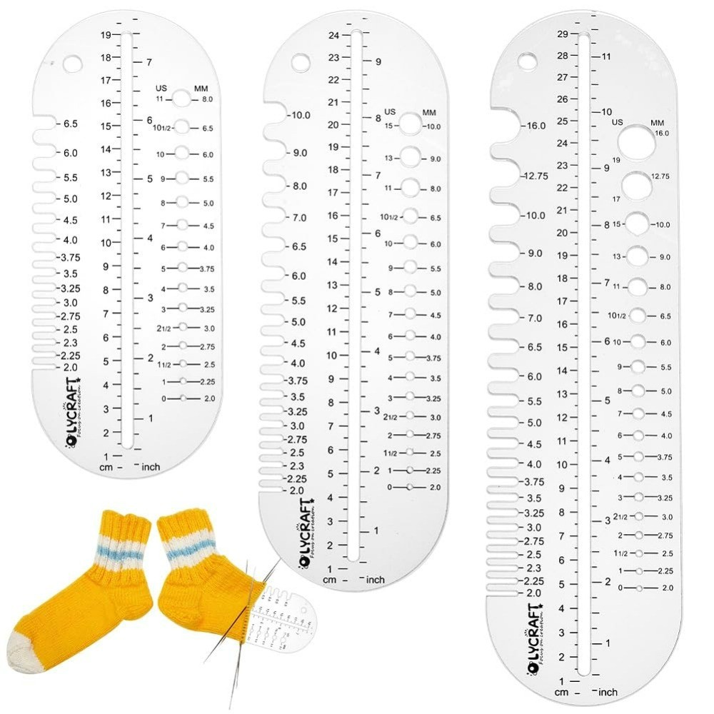 

Sock Ruler Knitting Crochet Size Measurement Hook Gauge 7/9/11 Inch Clear Acrylic Crochet Ruler Needle Knitting Gauge Knitting