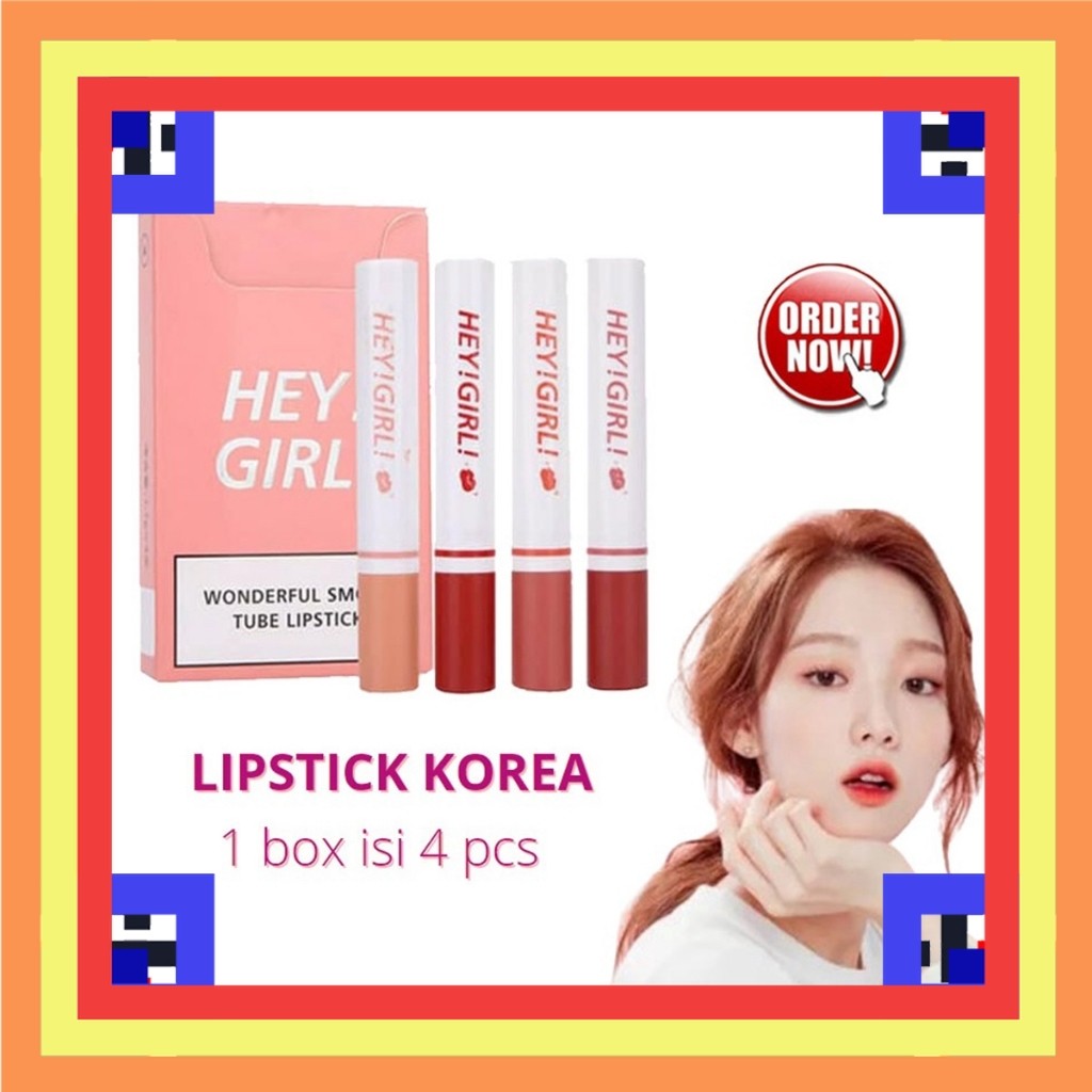 HENGFANG Hey Girl Lipstik Korea Smoke Velvet Matte 4 in 1 Lipstik Korea Tahan Lama & Waterproof