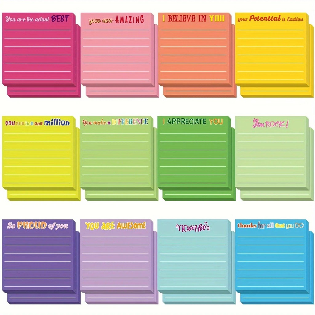 

12pcs Inspirational Sticky Notes with Lines,Perfect for Appreciation Motivation Coworkers Teachers Office School Supplies