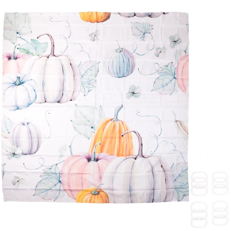 Autumn Shower Curtain Watercolor Pumpkin Maple Leaf Farmhouse Shower Curtain Shower Curtain Bathroom