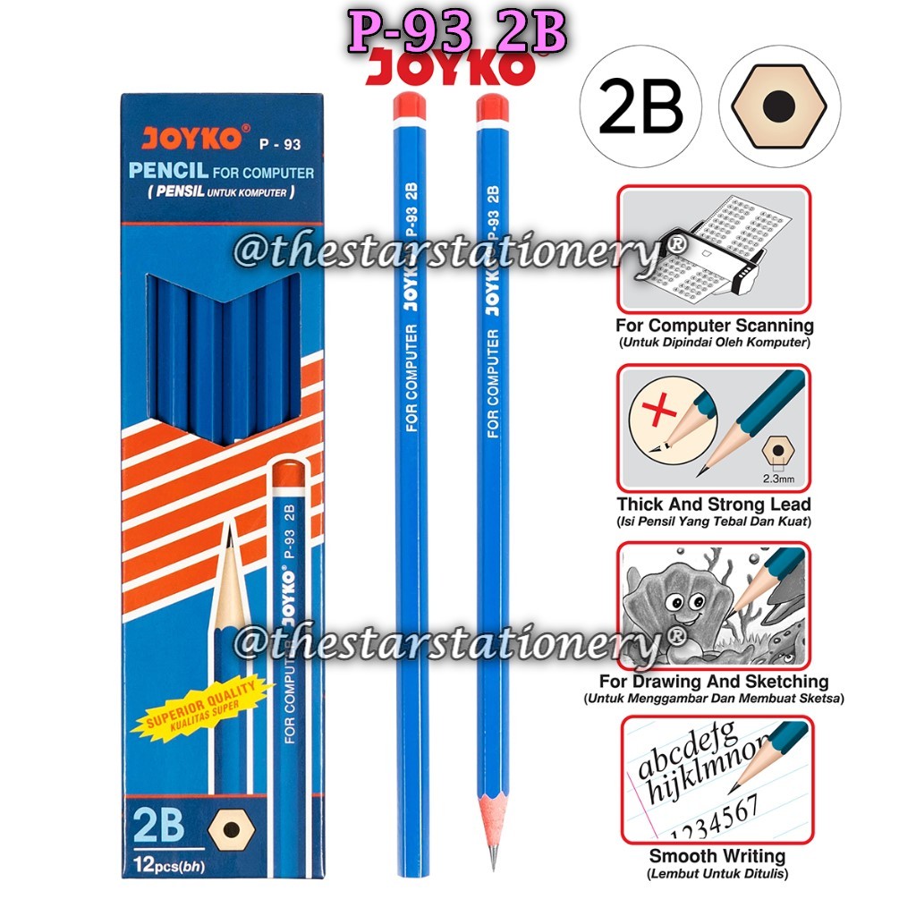 

(1 Pak/12 Pcs) GROSIR Pensil Joyko P-93 2B / Pencil Joyko 2B P-93 (1 Pak/12)