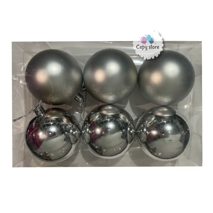 

Dekorasi Hiasan Pohon Natal Bola 8LY Isi 6 PVC Metalik Doff - Silver