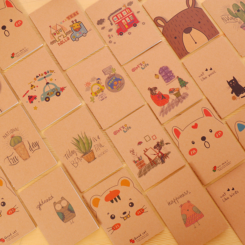 

10PCS /Set Cactus Cat Fox Bear Owl Kraft Retro 64K Notebook Mini Pocket Notepad School Office Supplies Stationery