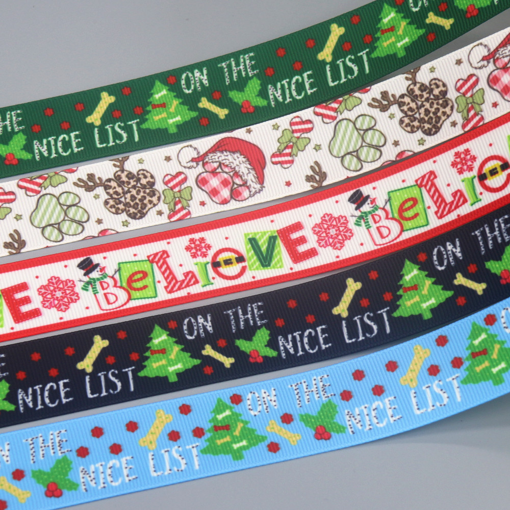 

DHK 50yards Christmas Nice List Paw Printed Grosgrain Ribbon Accessories Material Headwear Decoration DIY Sewing Craft S2295