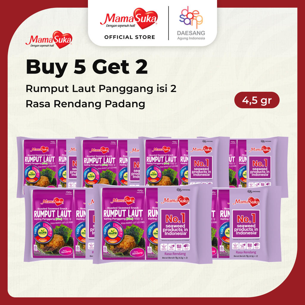 

Buy 5 Get 2 MamaSuka - Rumput Laut Panggang Rendang Padang Isi 2
