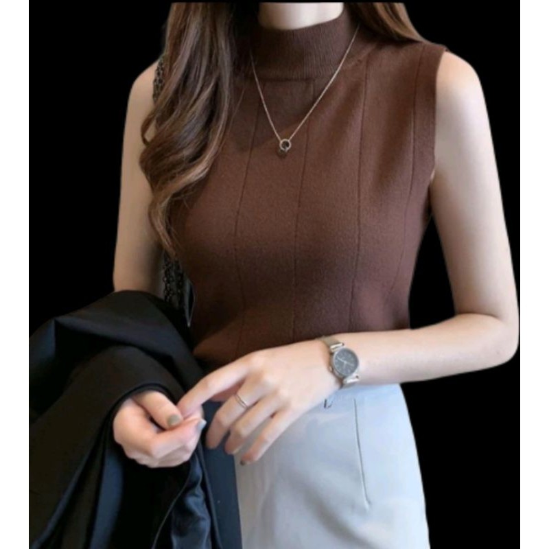RB1 Ngros - Inner Turtleneck Wanita /Tanktop Rajut Garis /Tanktop Blouse Korean Inner/ Tanktop Tebal