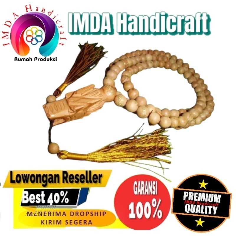 IMDAHANDICRAFT Tasbih kayu CENDANA merah model kepala Naga Ukuran 99 biji 7 mm