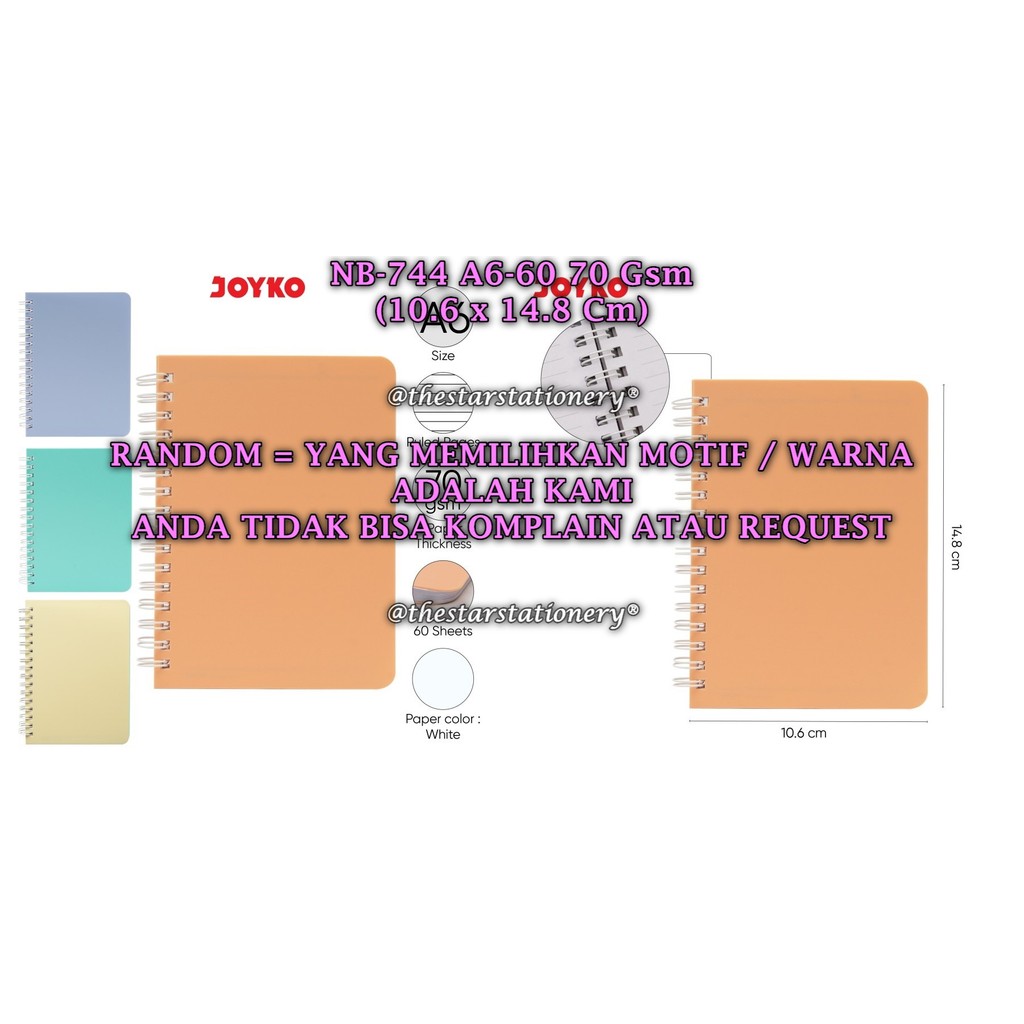 

(1 Biji) GROSIR Spiral Book JOYKO NB-744 A6-60 70g / Diary Agenda Buku Catatan Bergaris Joyko NB-744