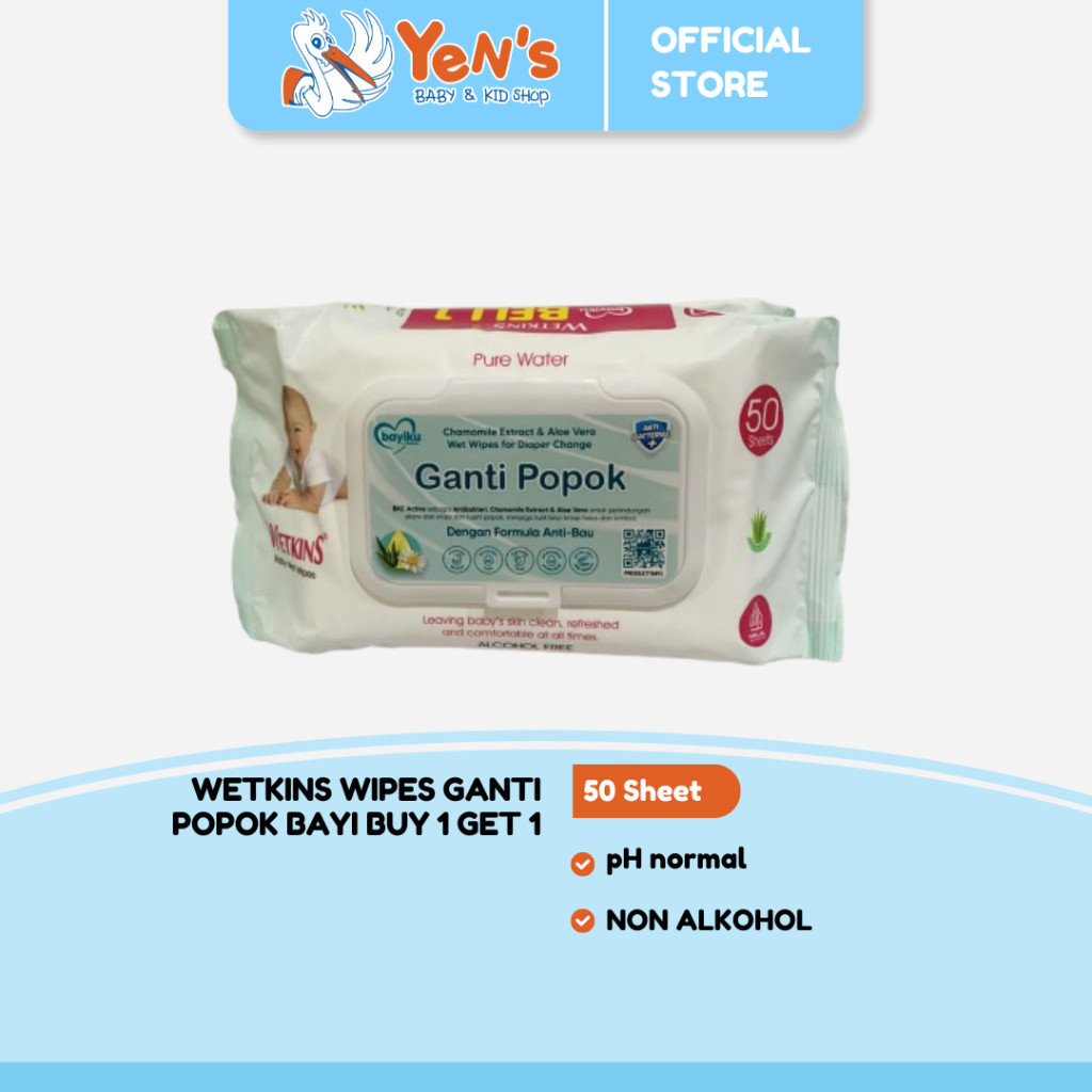 Wetkins Wipes Ganti Popok Bayi 50 Sheet - NON ALKOHOL