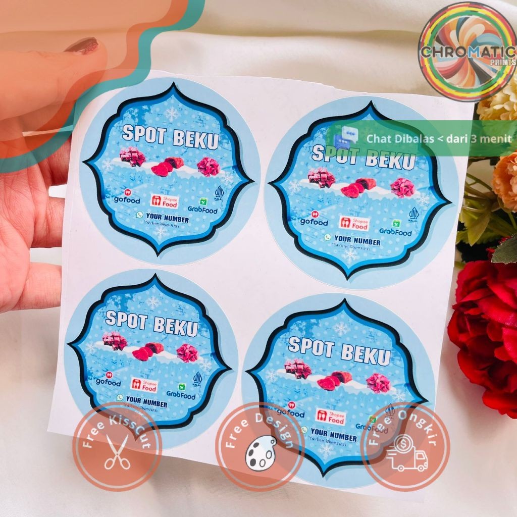 

chromatic 5-8 Sticker Vinyl Frozen Food Bulat Label Kemasan Makanan Simpan Beku Basah Uk.Sedang