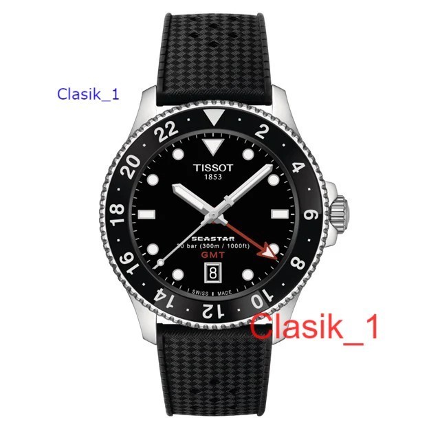 Original 100% Tissot Seastar 1000 Quartz GMT T120.852.17.051.00 Jam Tangan Pria Analog Rubber-Black 