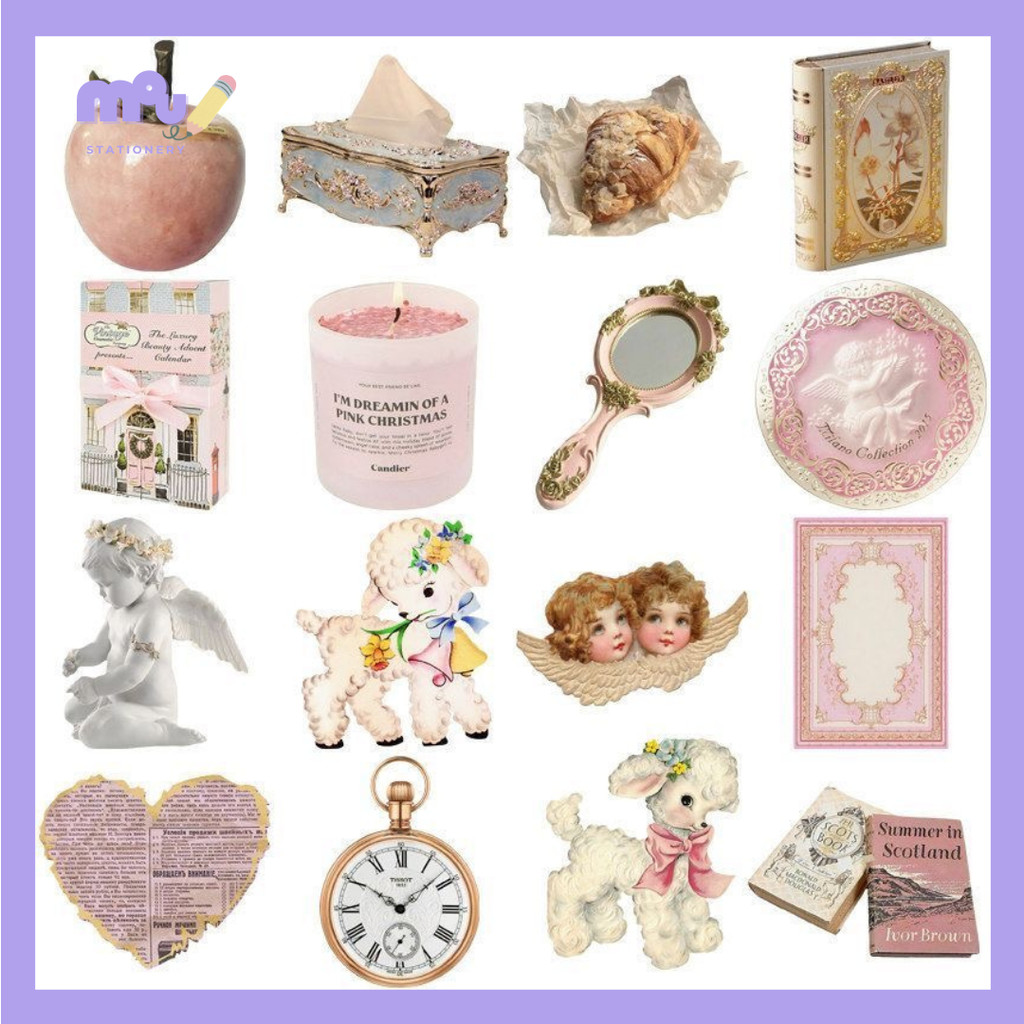 

[MOUMOU] 50pcs Sticker Coquette Vintage / Stiker Aesthetic Lucu Gaya Coquette – Untuk Journaling & Dekorasi