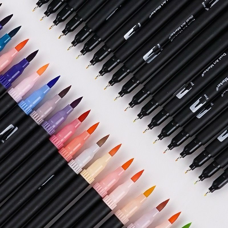 

D3W! GU Spidol Warna Set 12/36/60/80/100/120 Spidol Brush Pen 2 Tips Spidol Set Marker Drawing Pen