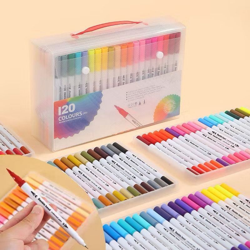 

HZ Spidol Warna Set 12/36/60/80/100/120 Spidol Brush Pen 2 Tips Spidol Set Marker Drawing Pen AT01