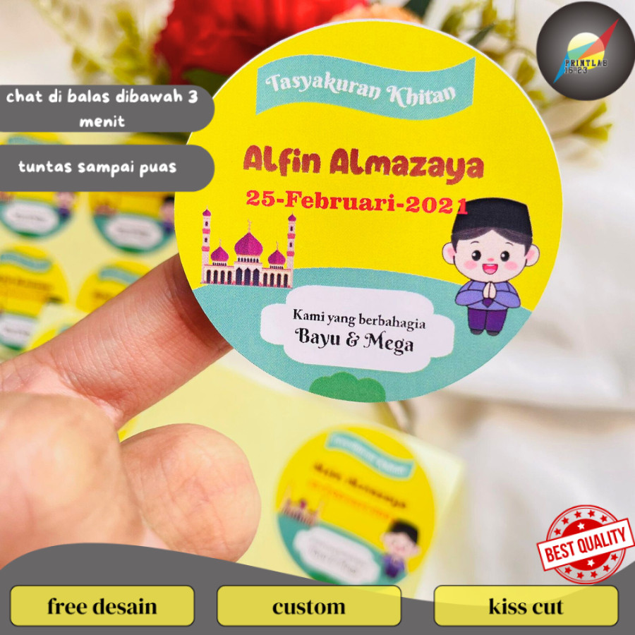 

PrintLab 2-6 STIKER sunatan free desain bahan chromo sticker bulat tasykuran khitanan