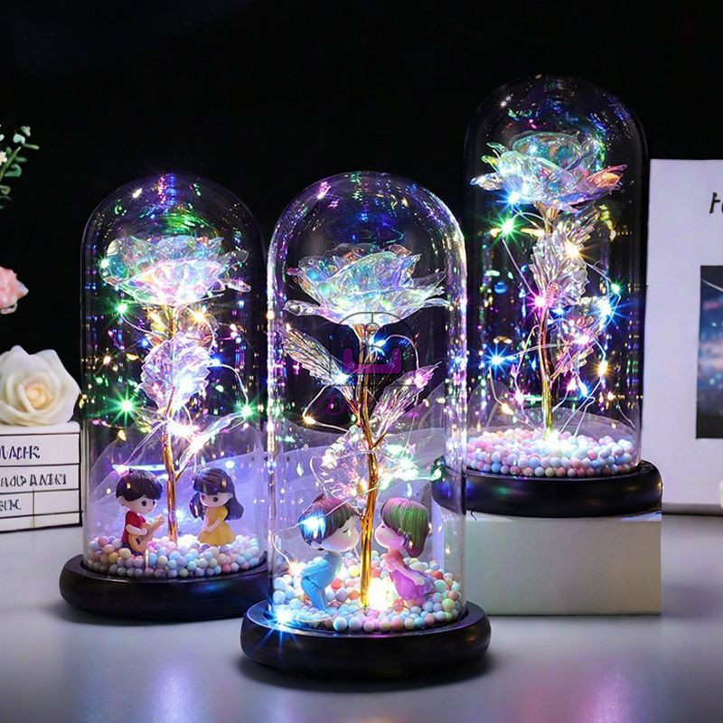 Lampu Hias LED Bunga Mawar Rose Glass Dome Hiasan Ruangan Kamar Pajangan Dekorasi Beauty And The