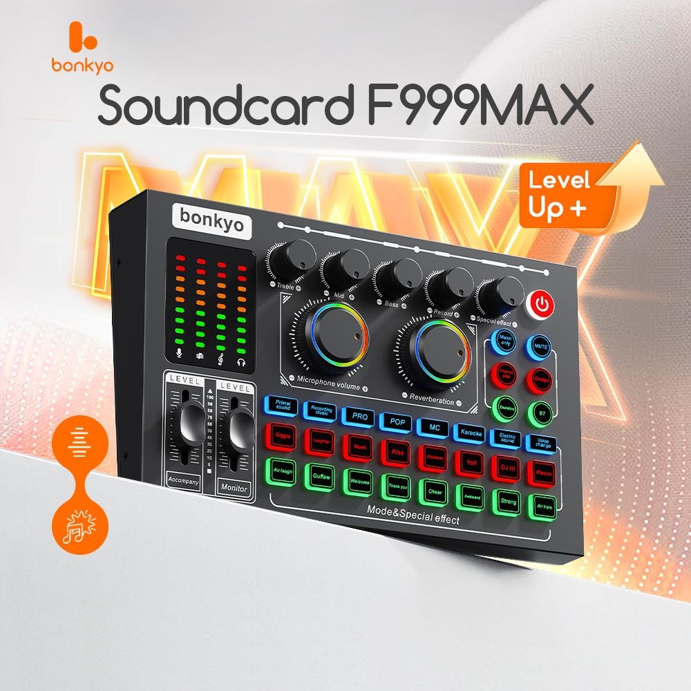 Bonkyo F999MAX Sound Card Bluetooth Live SoundCard F999MAX Soundcard Audio Live Mixer untuk Live str