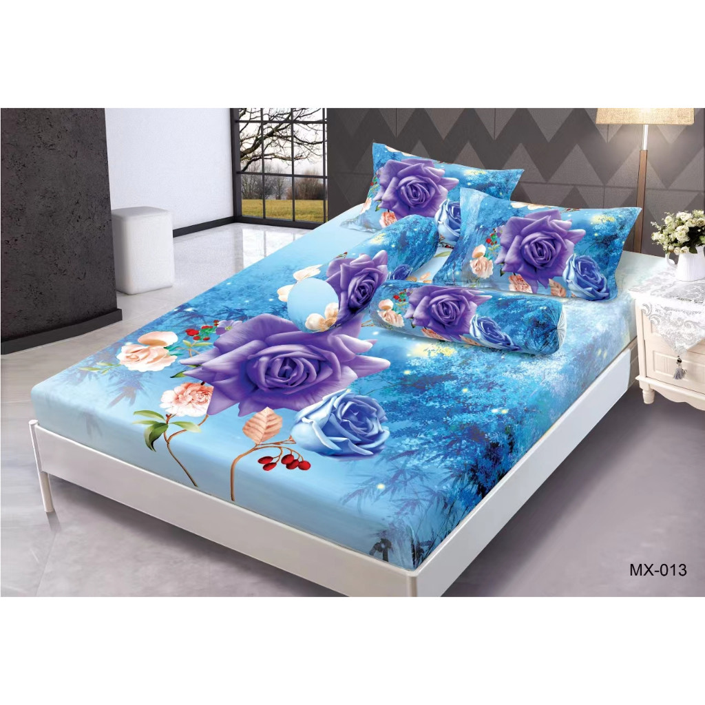 Sprei Microtex Motif Bunga Biru Ungu Laut Lembut Anti Bakteri – Set Sprei & Sarung Bantal Guling 100
