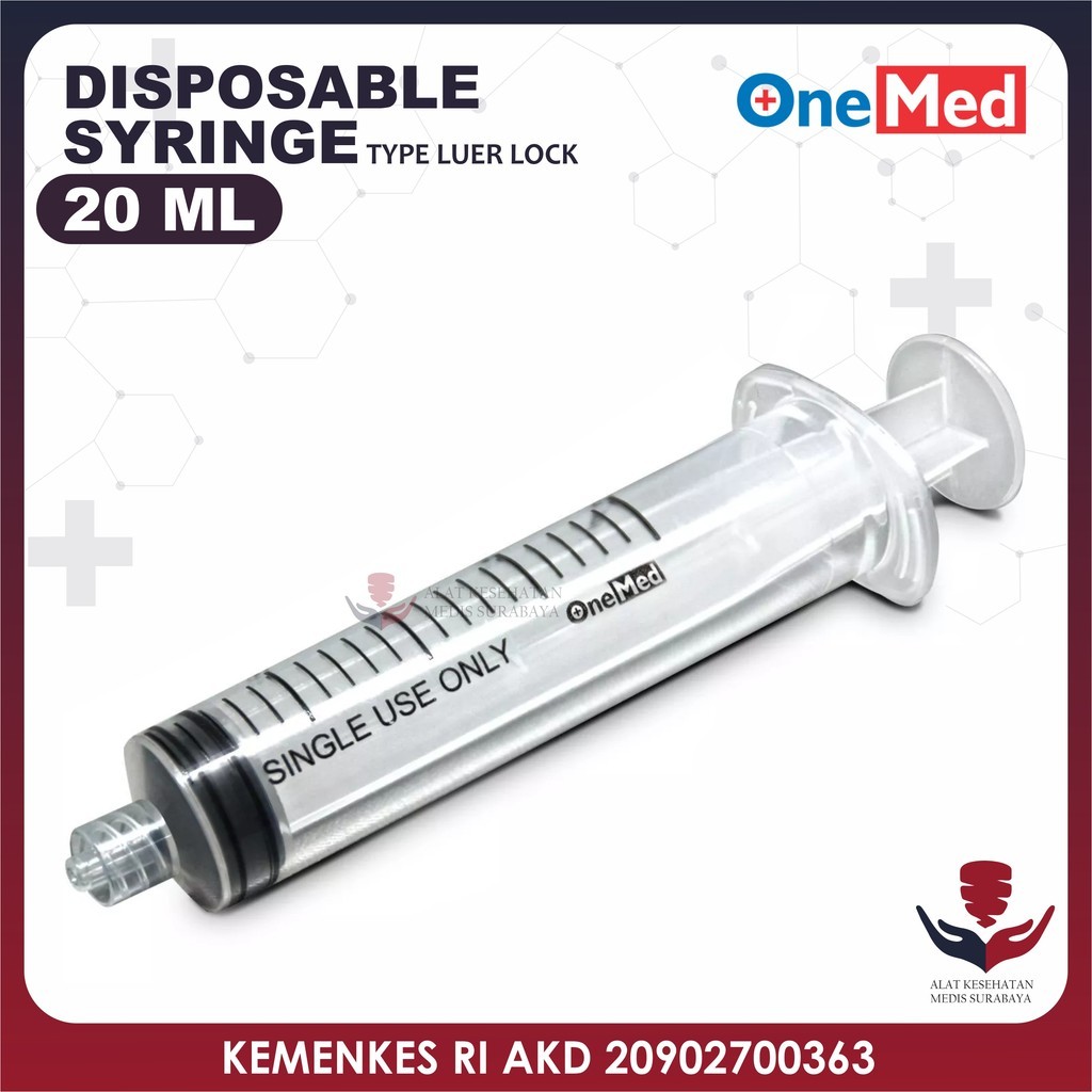 Onemed Syringe 20cc Luer Lock Spet Spuit Suntikan Lubang Tengah 20ml