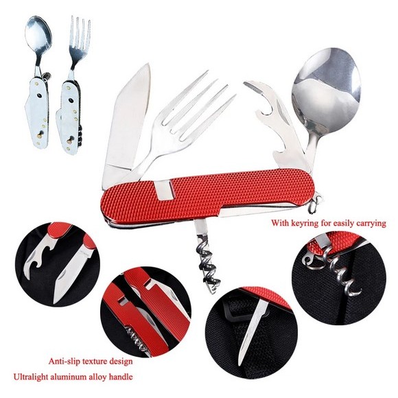 

Sendok Garpu Pisau Swiss Camping Tools Pocket Knife EDC 5 in 1