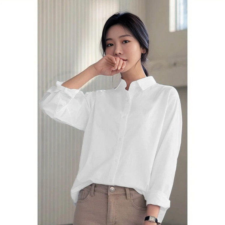 SELILINGSHOP Kemeja Panjang Wanita Polos Putih Formal Casual Terbaru Hem Kantor