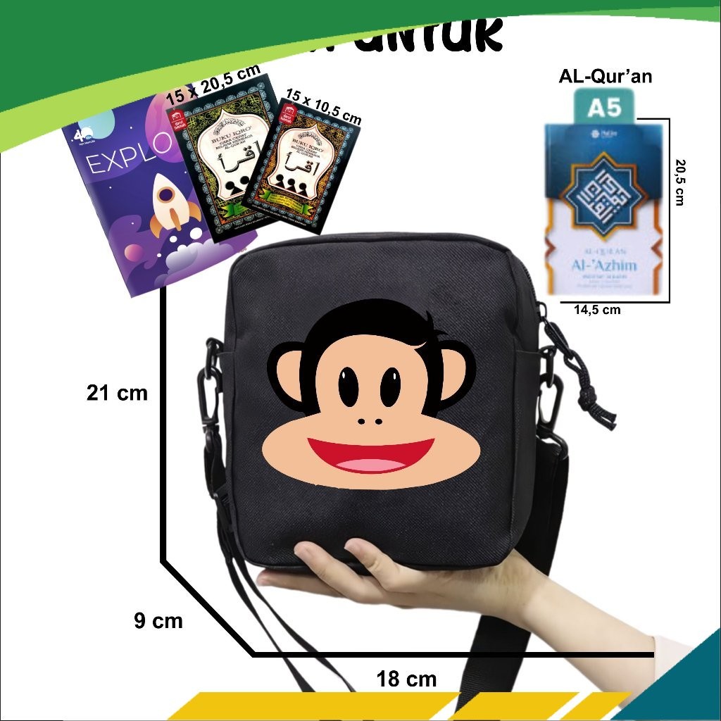 MF Tas Anak Selempang Paul Frank Monkey Cocok Untuk Sekolah dan Mengaji Unisex Fashion Kids 11 A5