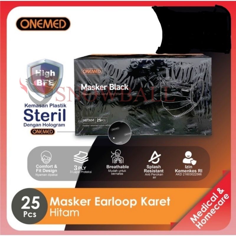 MASKER BEDAH ALL BLACK MASKER EARLOP HITAM FULL BLACK ONEMED ORIGINAL MURAH