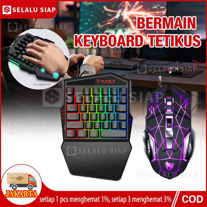 Keyboard+Mouse Set Gaming Converter Wireless Bluetooth Untuk Hp Android Keyboard Single Hand RGB Gam