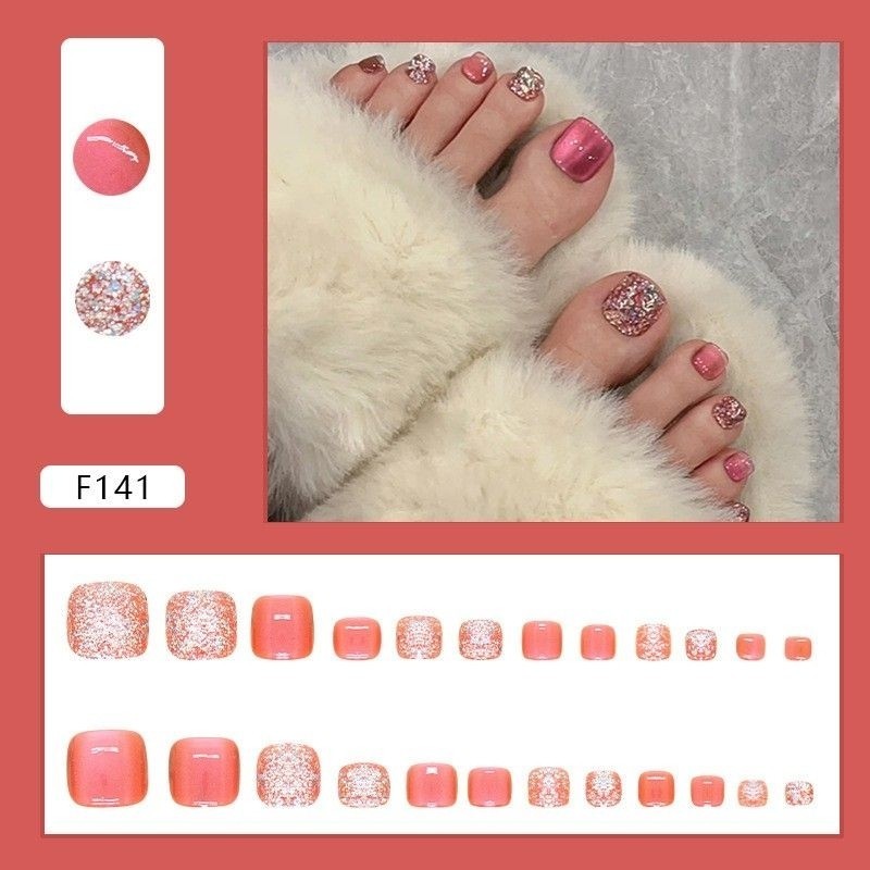 F141 - Kuku Cantik 24pcs set Kuku Palsu Fake Nails Box Free lem cair / lem jelly tahan air Kuku Pals