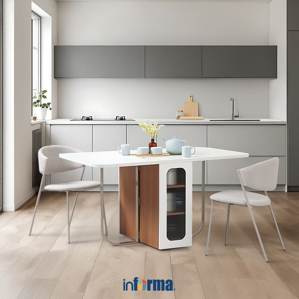 Informa Iora Canna Set Meja Makan 2 Kursi - Putih/Krem Dining Table Kursi Ruang Makan Aesthetic Furn