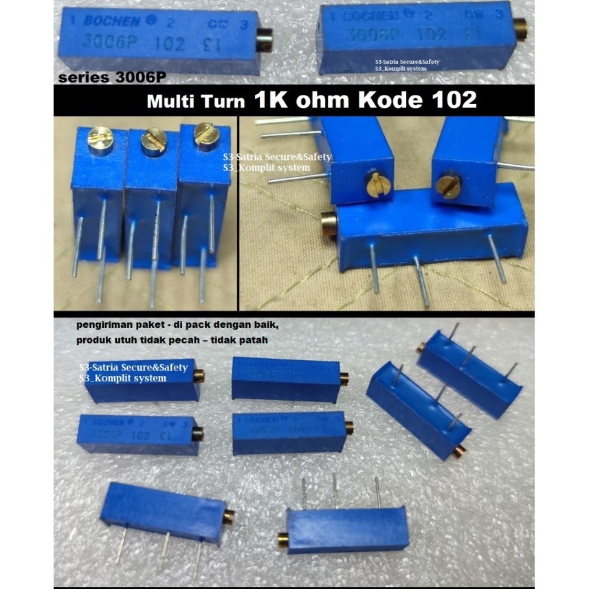 3006P 1K 102 Multi turn trimpot VR 3006 P 1k ohm 1Kohm Trimmer panjang Potentiometer trimer potensio