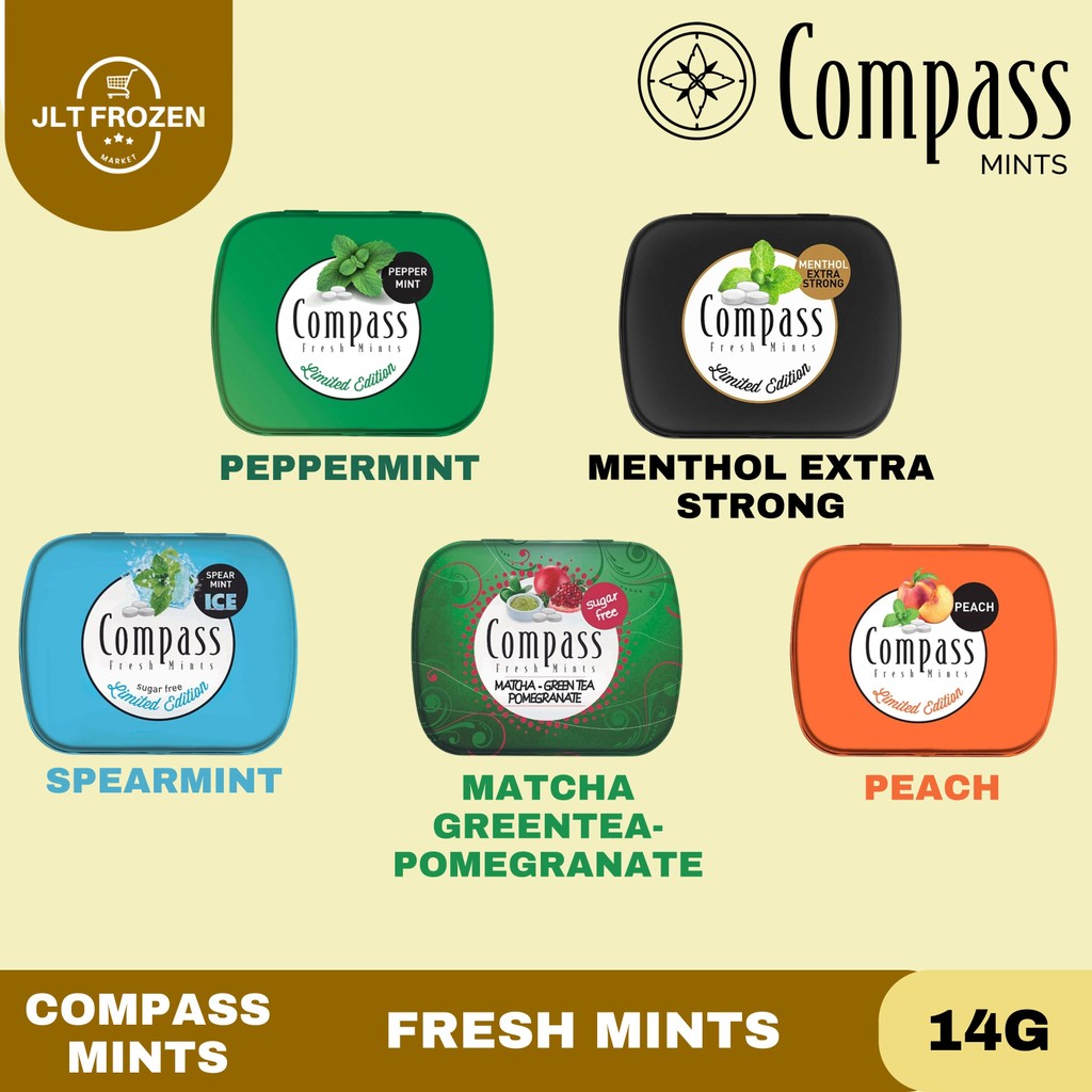 

Compass Fresh Mints Menthol / Permen Mint / Sugar Free / Matcha / Extra Strong / Peach / Peppermint / Spearmint Ice 14g