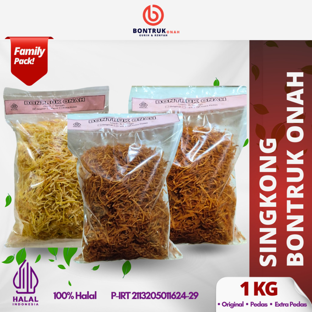 

1KG Cemilan Keripik Singkong Bontruk Onah Chili Oil food Snack kriuk pedas daun jeruk Kripset
