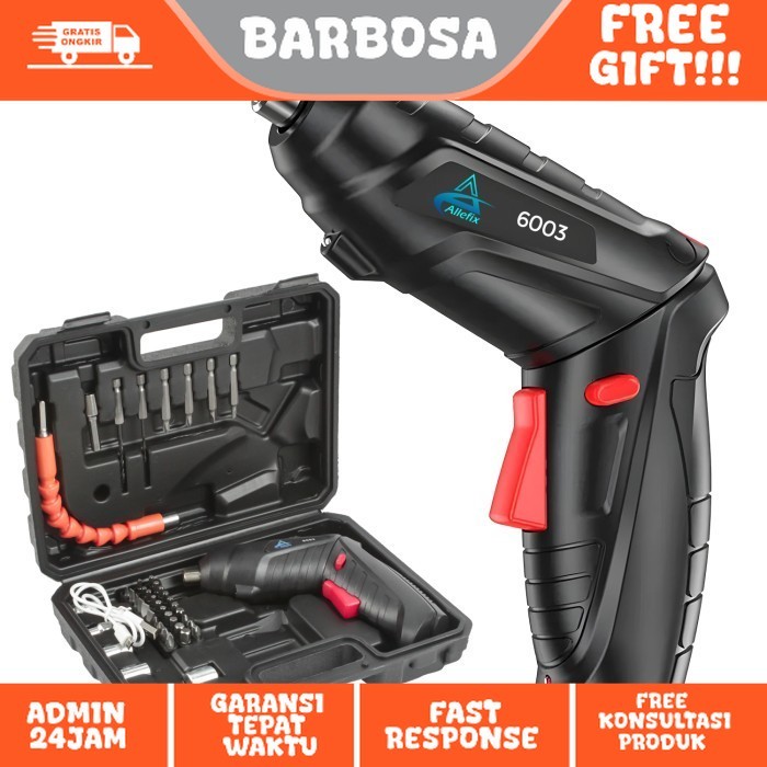 Mesin Obeng Listrik Bor Cordless Tanpa Kabel Satu Set Koper