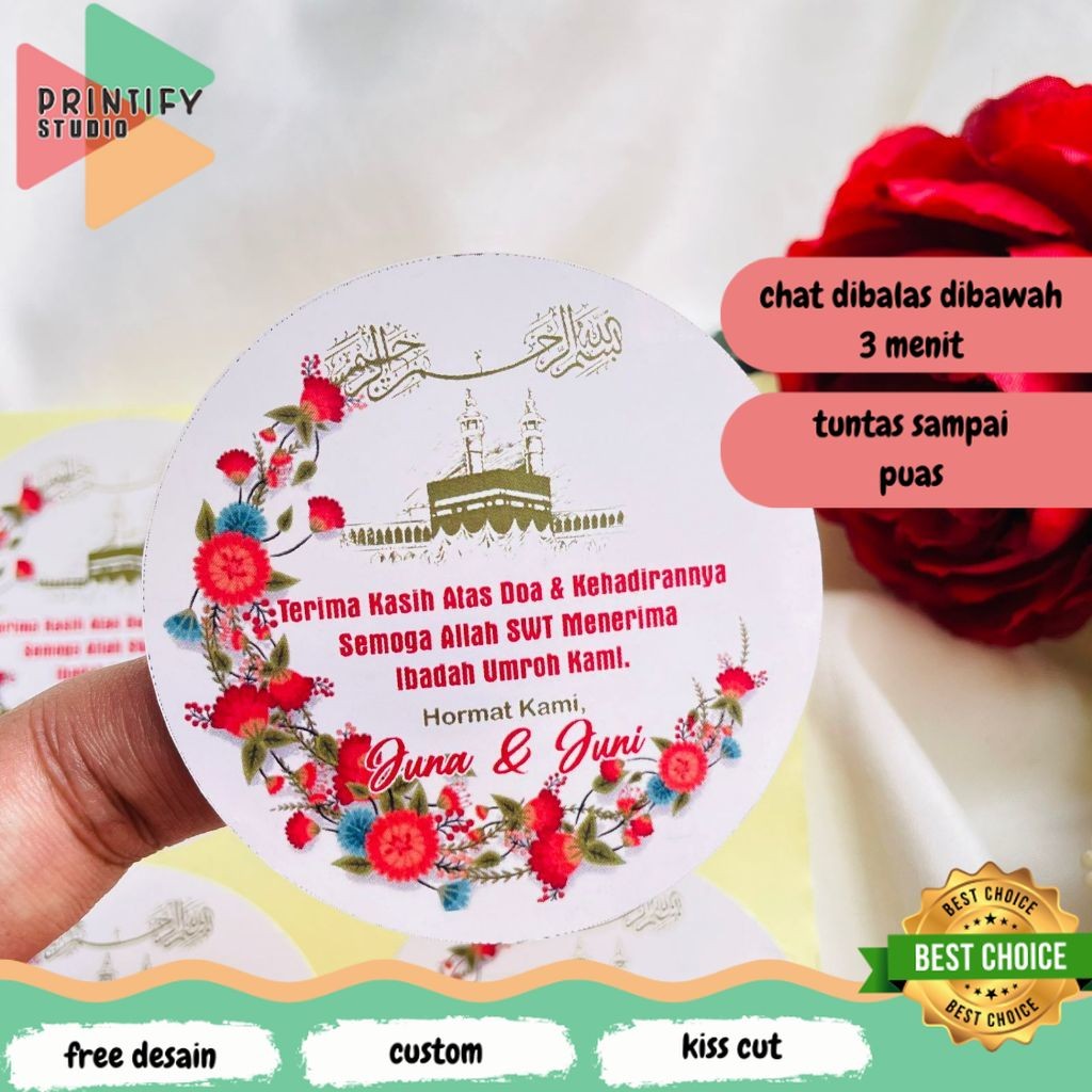 

Printify 9-15 Print Cetak Sticker Hampers Snack Oleh Oleh Naik Haji Label Tasyakuran Umroh Bulat
