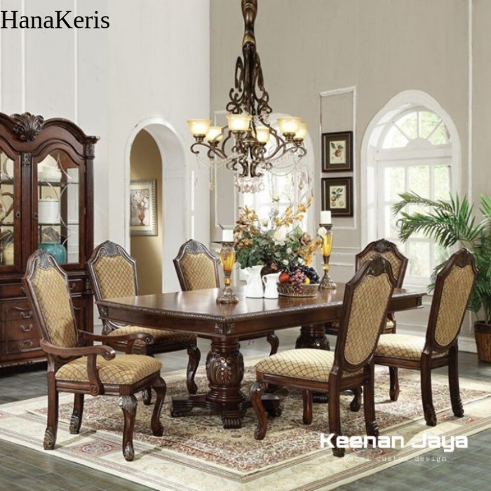 Meja makan ukir 6 kursi jok busa jati Grade A mebel jepara FG9