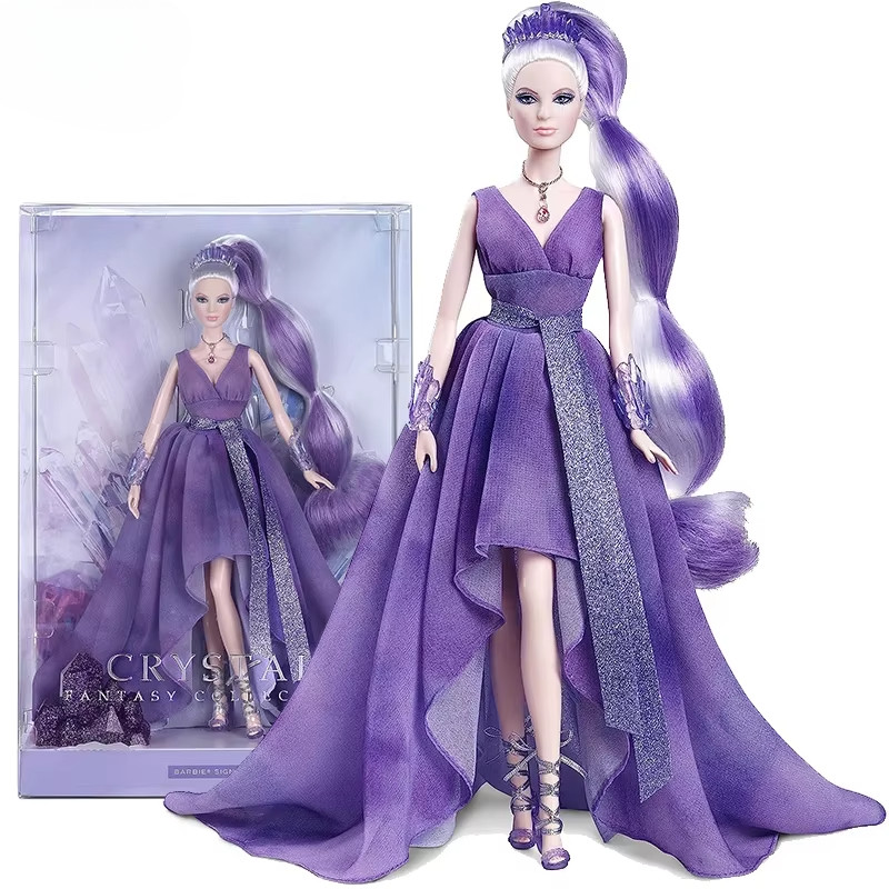 Original Barbie Signature Crystal Fantasy Amethyst Doll Platinum Hair Purple Gown Dress Up Accessori