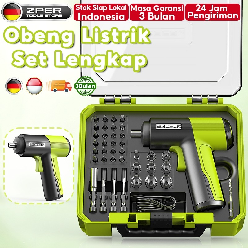 SIRAMPING   ZPER Obeng Set Lengkap Mesin Bor Listrik Baterai Obeng Elektrik Set Komplit Screwdriver 
