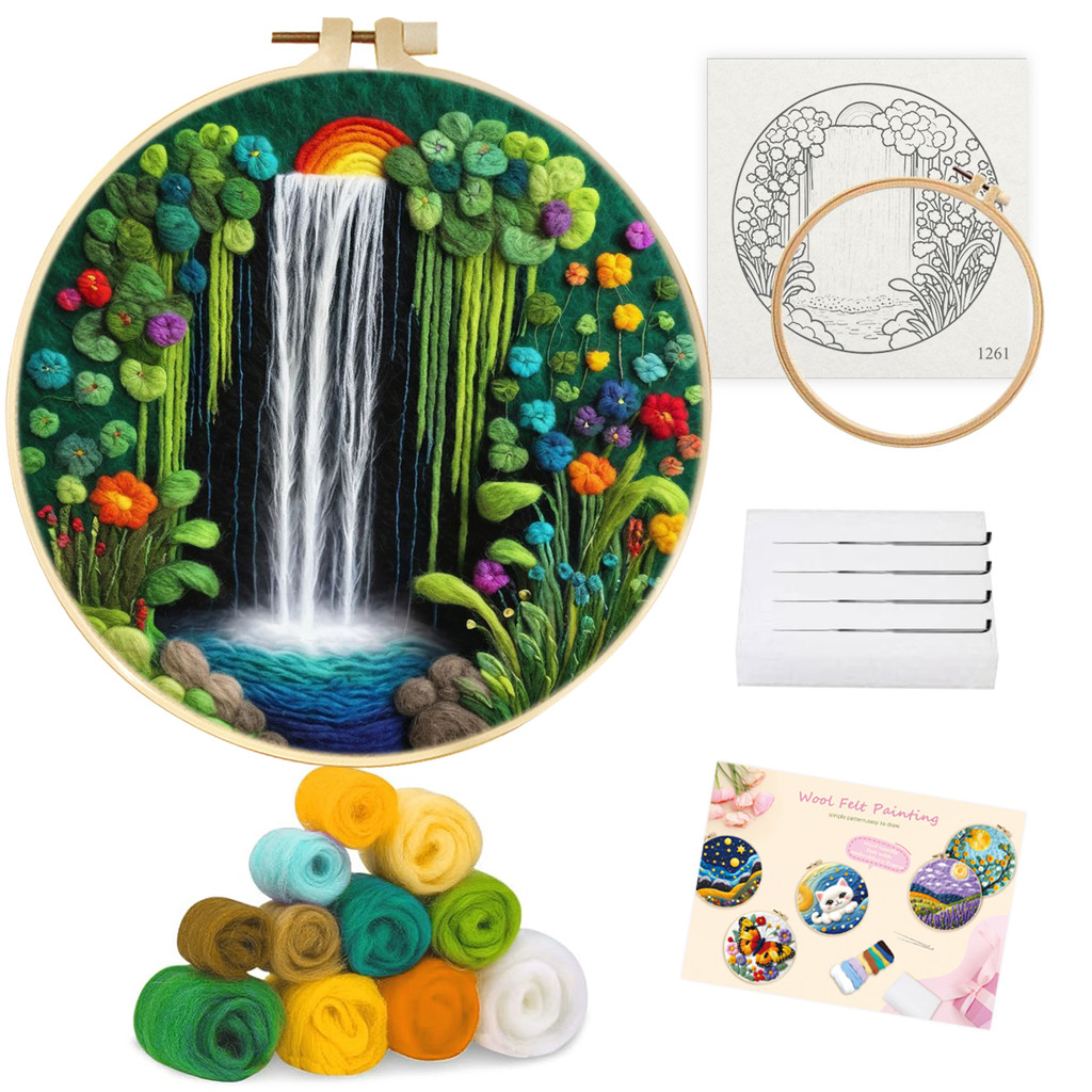 

CHENISTORY﻿ ﻿Needle Felt Starter Waterfall Kits For Adults Diy Wool Felting Painting Beginners Kit Embroidery Frame Crafts
