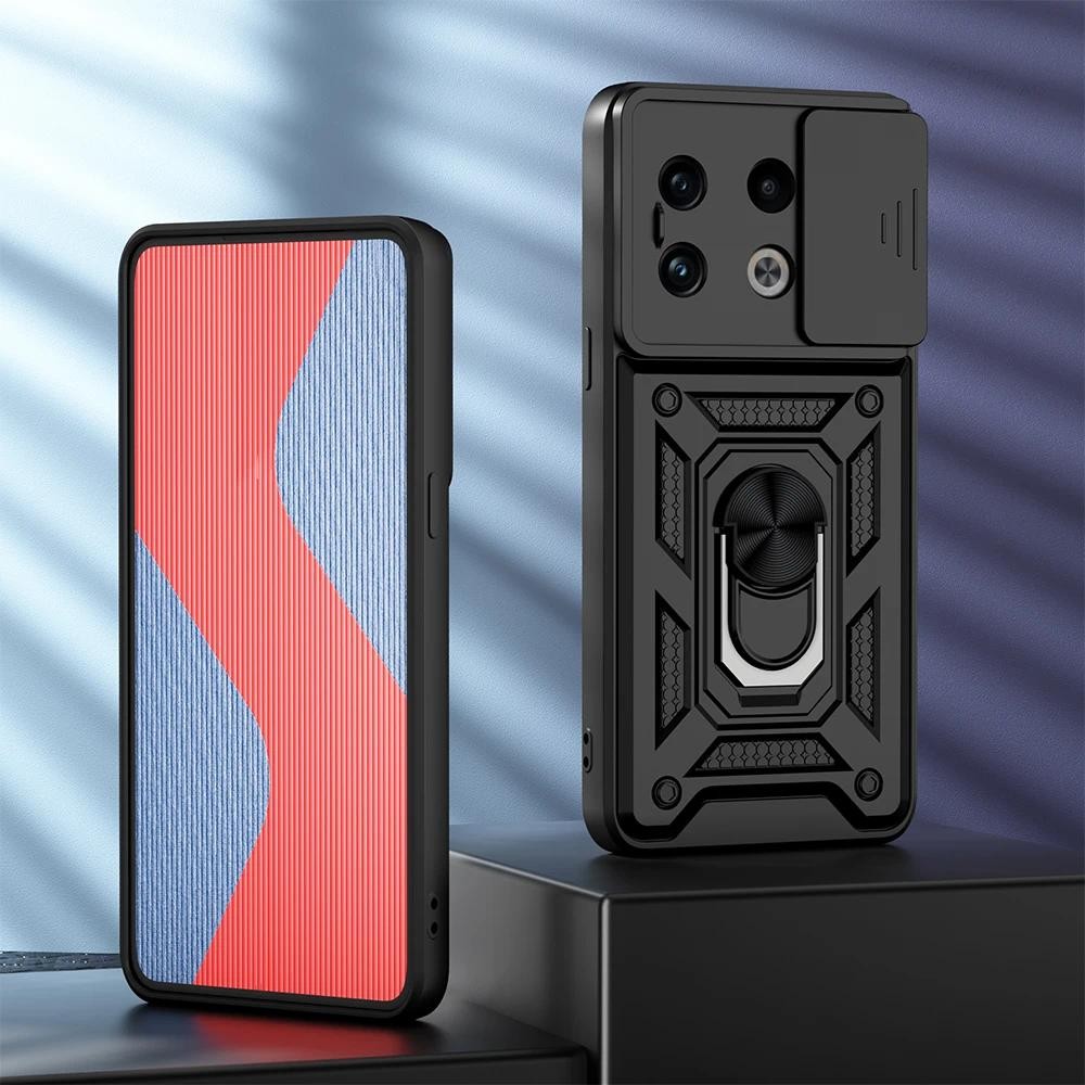 Untuk Oneplus 10T 5G 1 + Ace Pro case Slide Camera Lens Protection 360  Meatl Ring Stand armor Casin