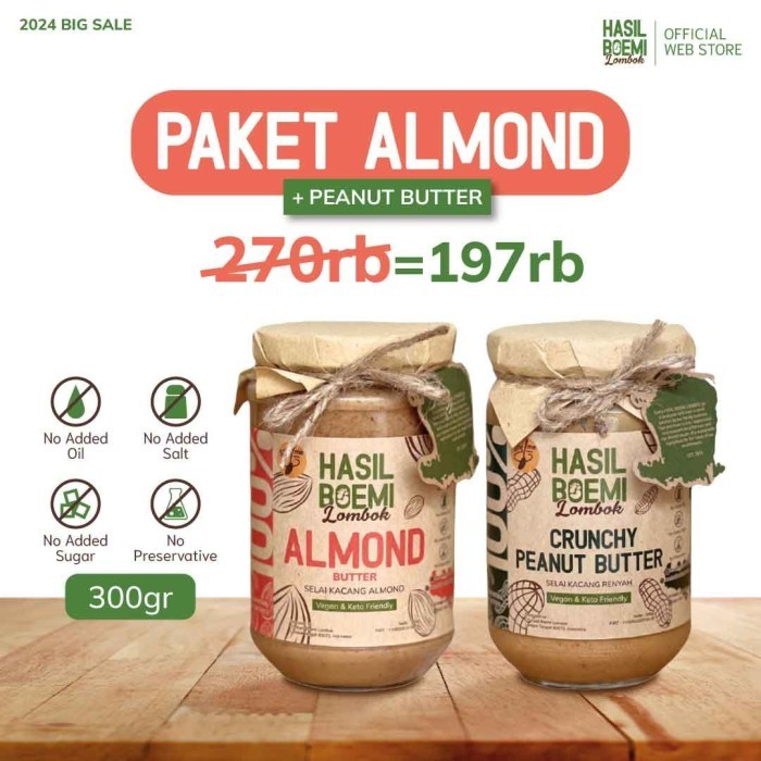 

New Arrival Paket Almond Butter & Peanut Butter (Organik) - Selai Kacang Almond & Selai Kacang Tanah - Crunchy Peanut