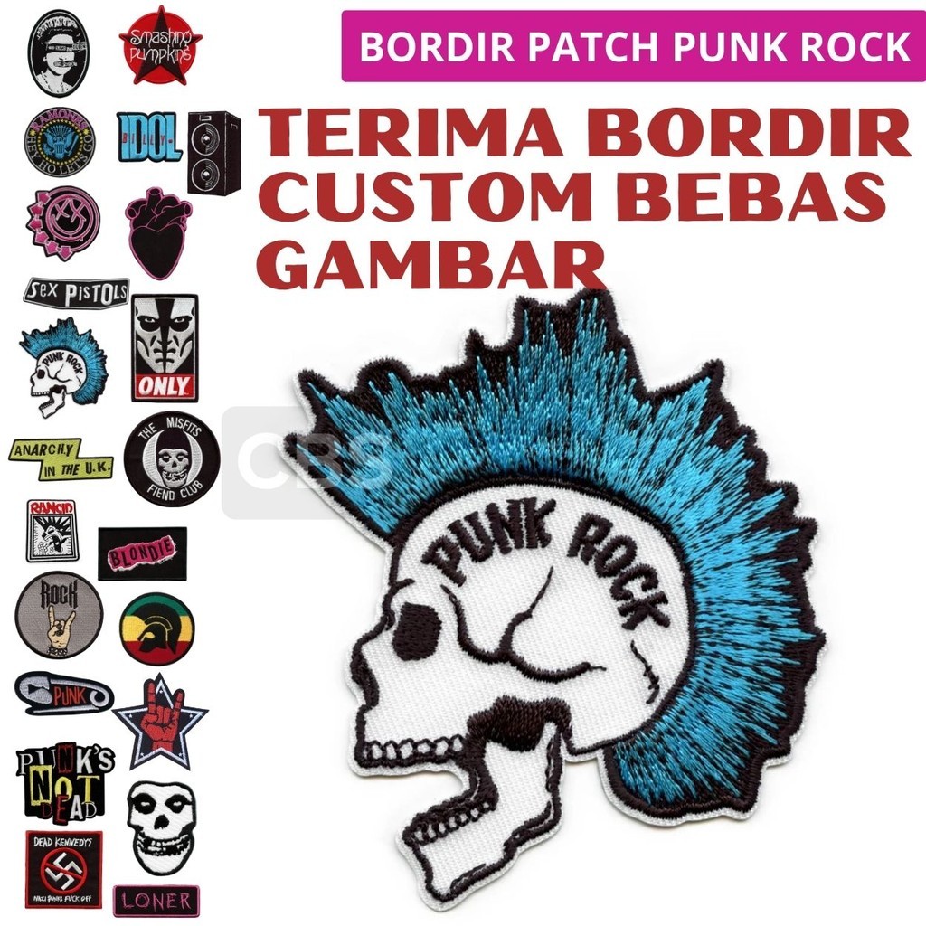 MOHAWK ROCK SKULL PATCH Bordir Logo Emblem/Bet Badge PUNK ROCK