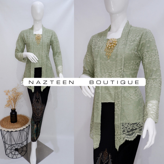 

✨LARIS✨ -Setelan Rok Kebaya Wisuda Modern Wanita Kutu Baru Pendek Brukat Furing - Sage Green, Hanya Rok