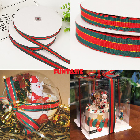 

(ROLL 22 METER) Pita Kado Classic Christmas Ribbon Motif Merah Hijau (Harga Per Roll isi 22 Meter)