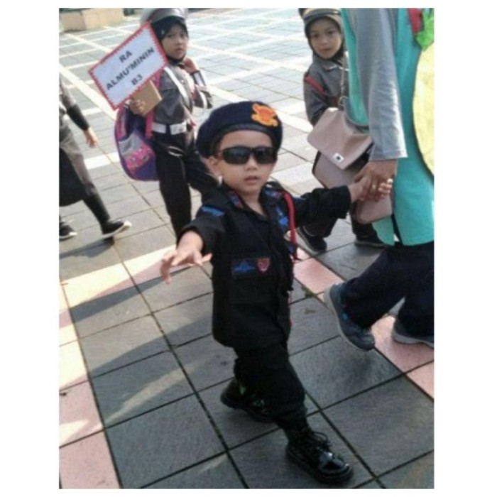 Ready Baju Profesi Seragam anak BRIMOB bahan ripstok / setelan brimob - Hitam, Xs