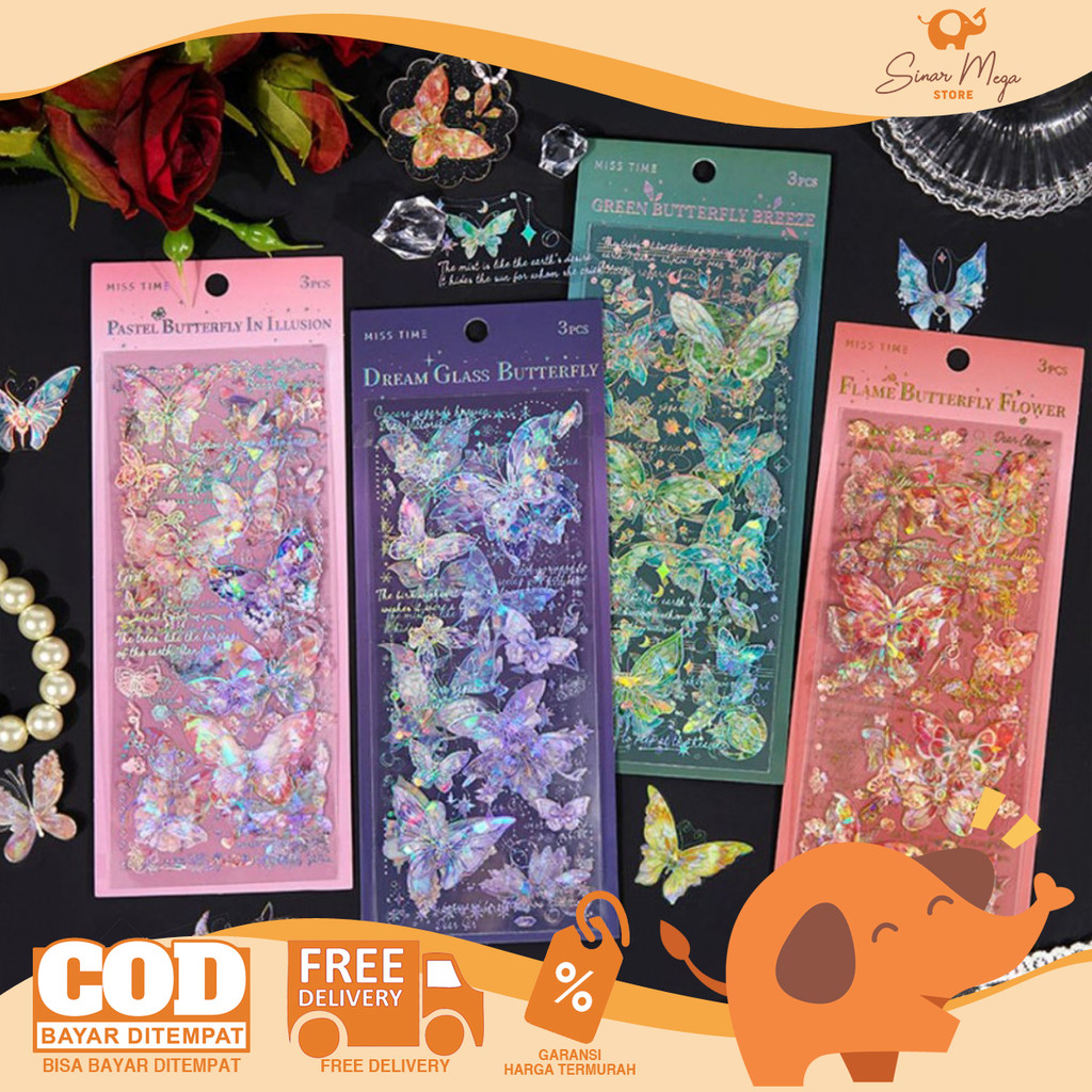 

Shell Light Butterfly Sticker 3 Sheet - Stiker PET Anti Air Murah