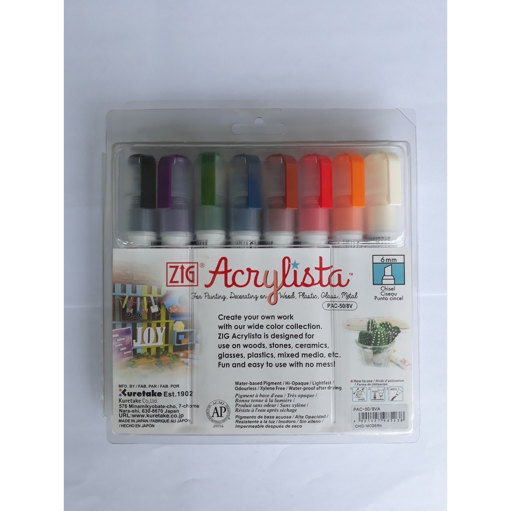 

ZIG KURETAKE ACRYLISTA CHISEL PAC-50/8VA (CHIC/MODERN) 8 COLOUR SET